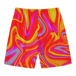 Orange Psychedelic Liquid Trippy Print Men's Swim Trunks