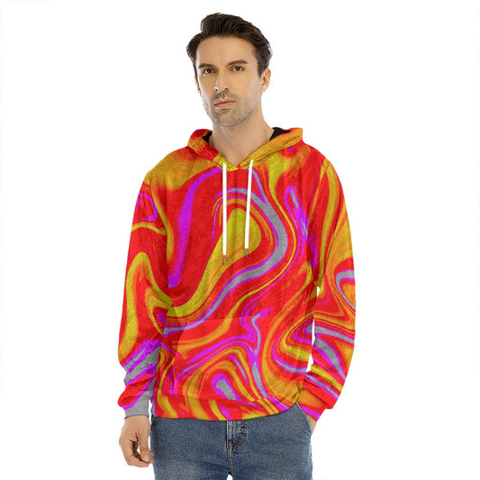 Orange Psychedelic Liquid Trippy Print Men's Velvet Pullover Hoodie