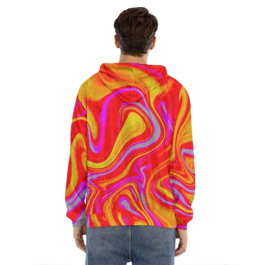 Orange Psychedelic Liquid Trippy Print Men's Velvet Pullover Hoodie