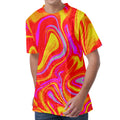 Orange Psychedelic Liquid Trippy Print Men's Velvet T-Shirt