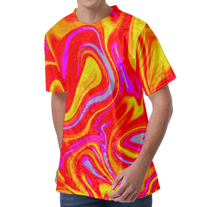 Orange Psychedelic Liquid Trippy Print Men's Velvet T-Shirt