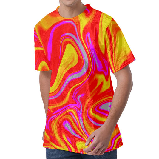 Orange Psychedelic Liquid Trippy Print Men's Velvet T-Shirt