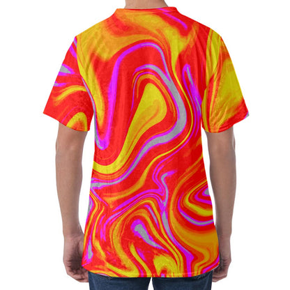 Orange Psychedelic Liquid Trippy Print Men's Velvet T-Shirt