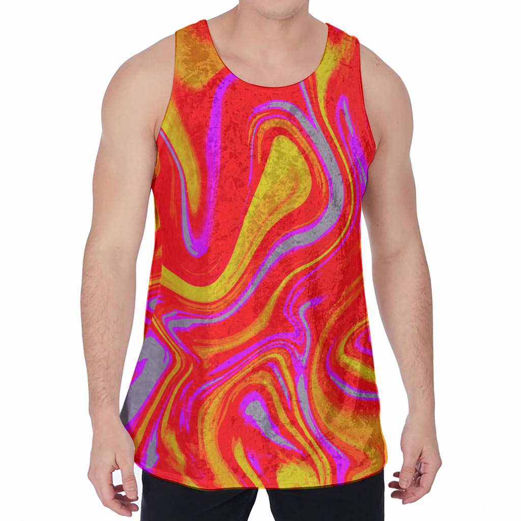 Orange Psychedelic Liquid Trippy Print Men's Velvet Tank Top