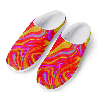 Orange Psychedelic Liquid Trippy Print Mesh Casual Shoes