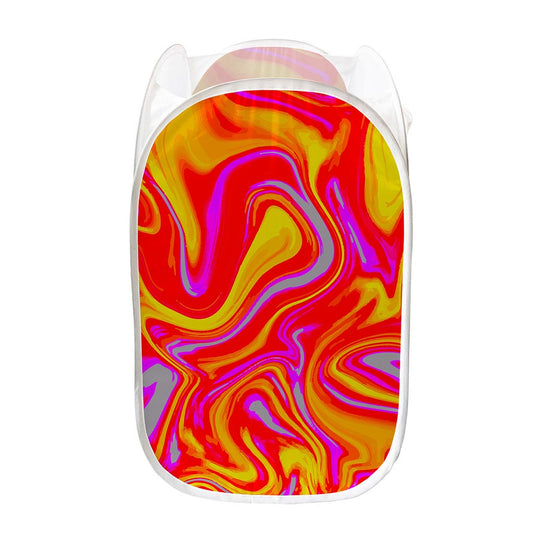 Orange Psychedelic Liquid Trippy Print Mesh Laundry Hamper
