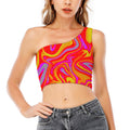 Orange Psychedelic Liquid Trippy Print One Shoulder Crop Top