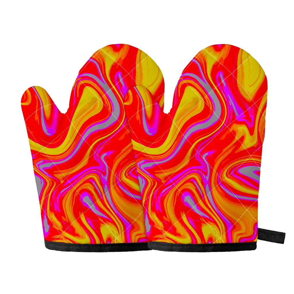 Orange Psychedelic Liquid Trippy Print Oven Mitts