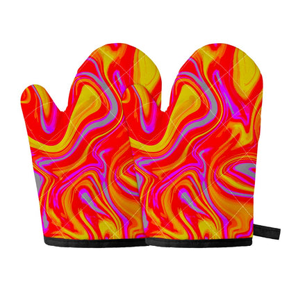 Orange Psychedelic Liquid Trippy Print Oven Mitts