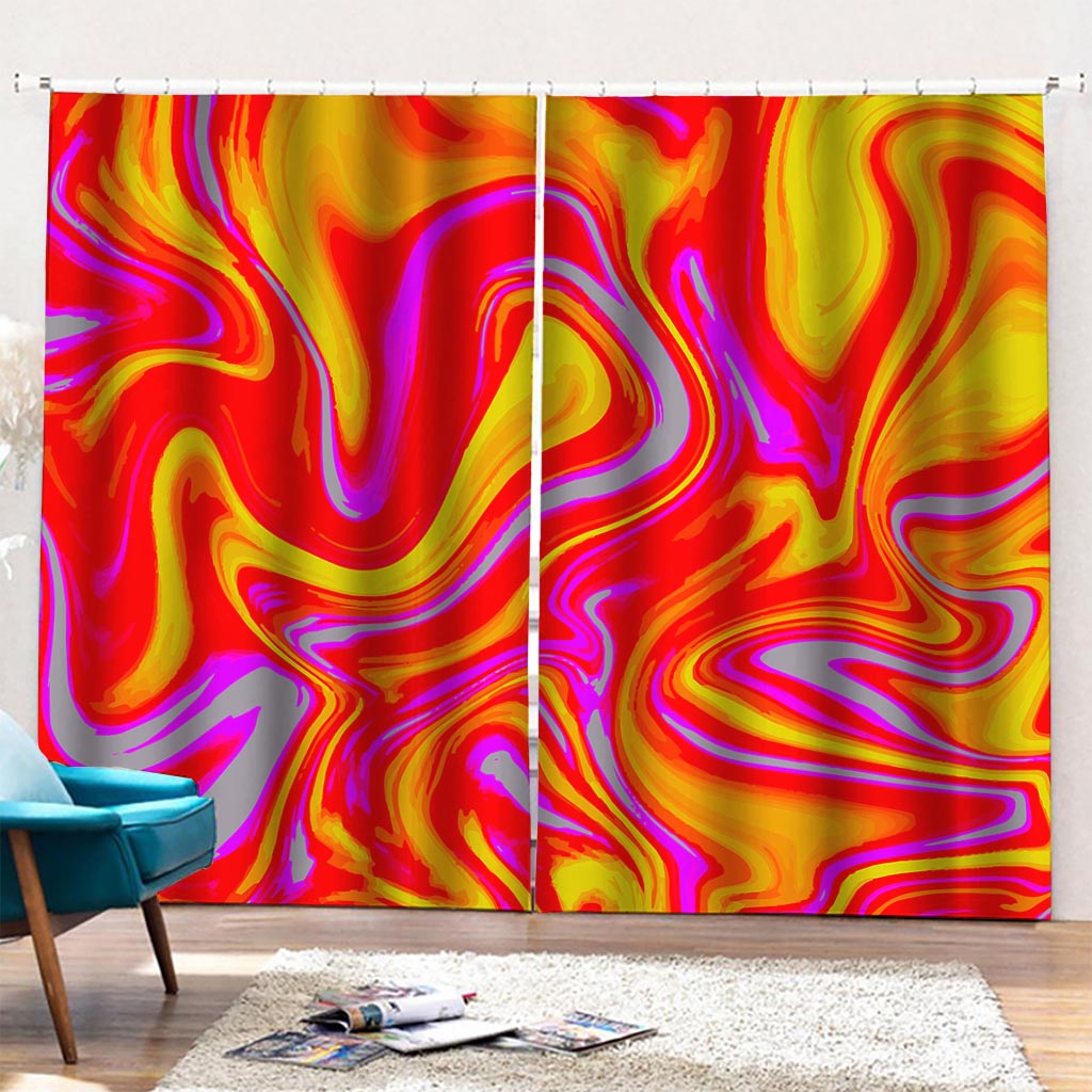 Orange Psychedelic Liquid Trippy Print Pencil Pleat Curtains