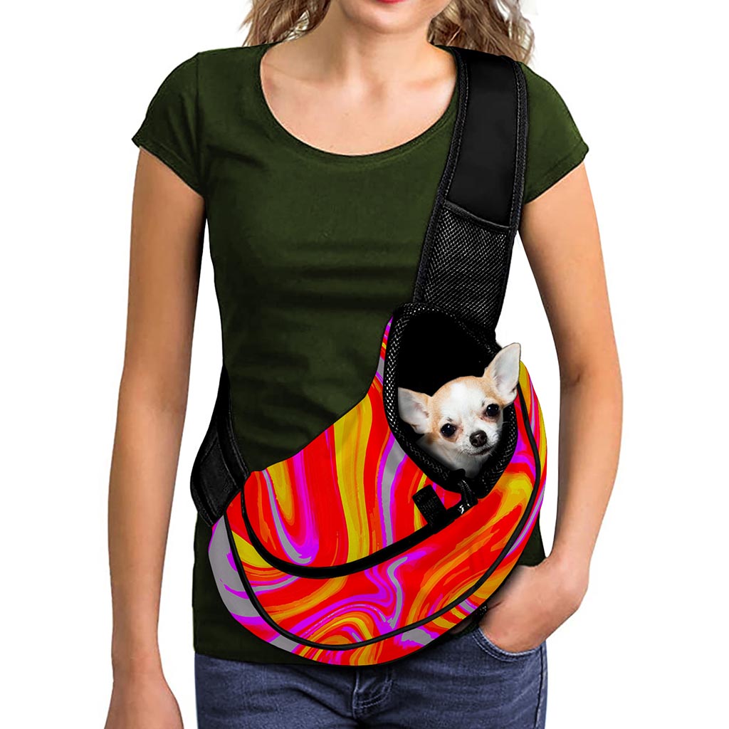 Orange Psychedelic Liquid Trippy Print Pet Sling Carrier