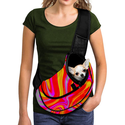 Orange Psychedelic Liquid Trippy Print Pet Sling Carrier