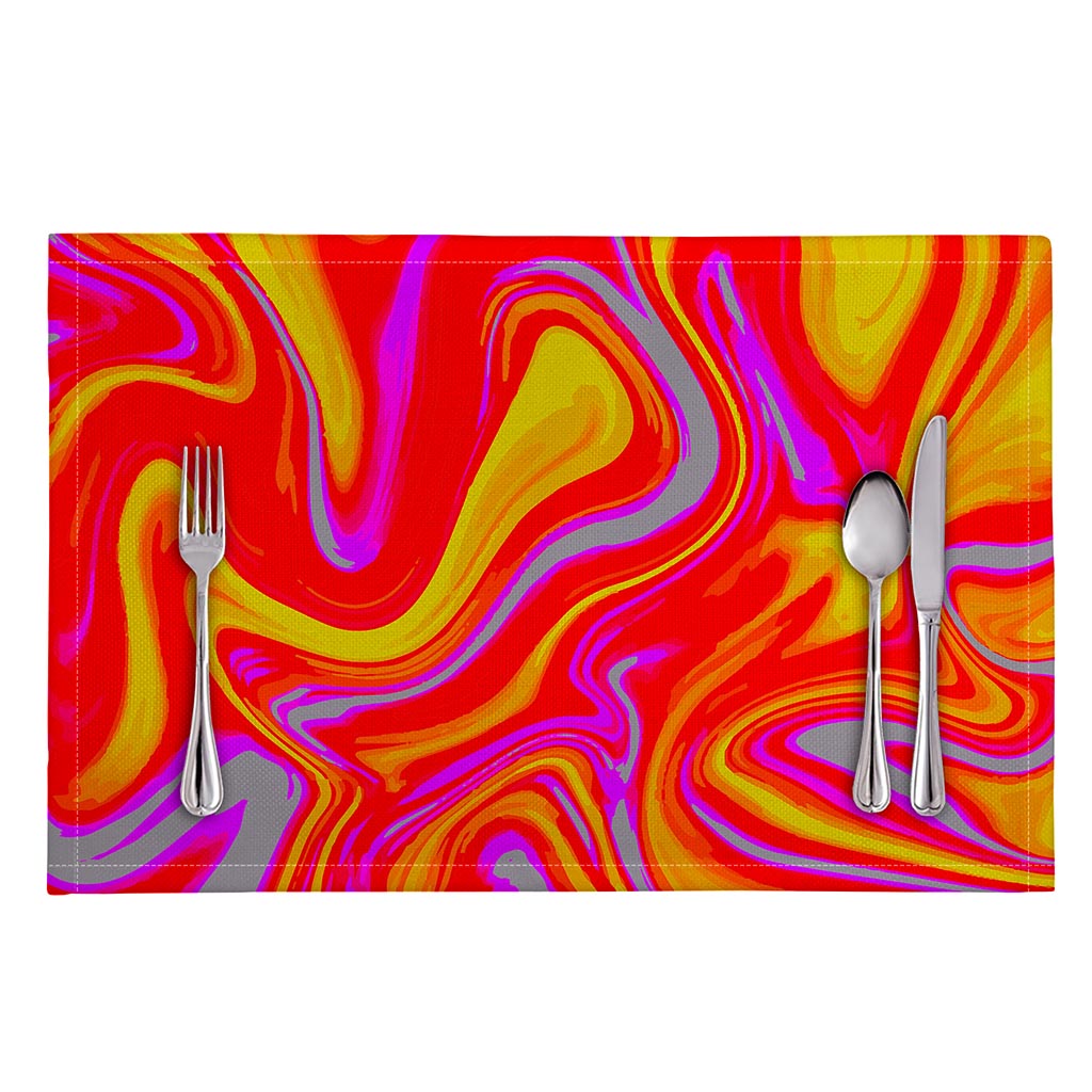 Orange Psychedelic Liquid Trippy Print Placemat