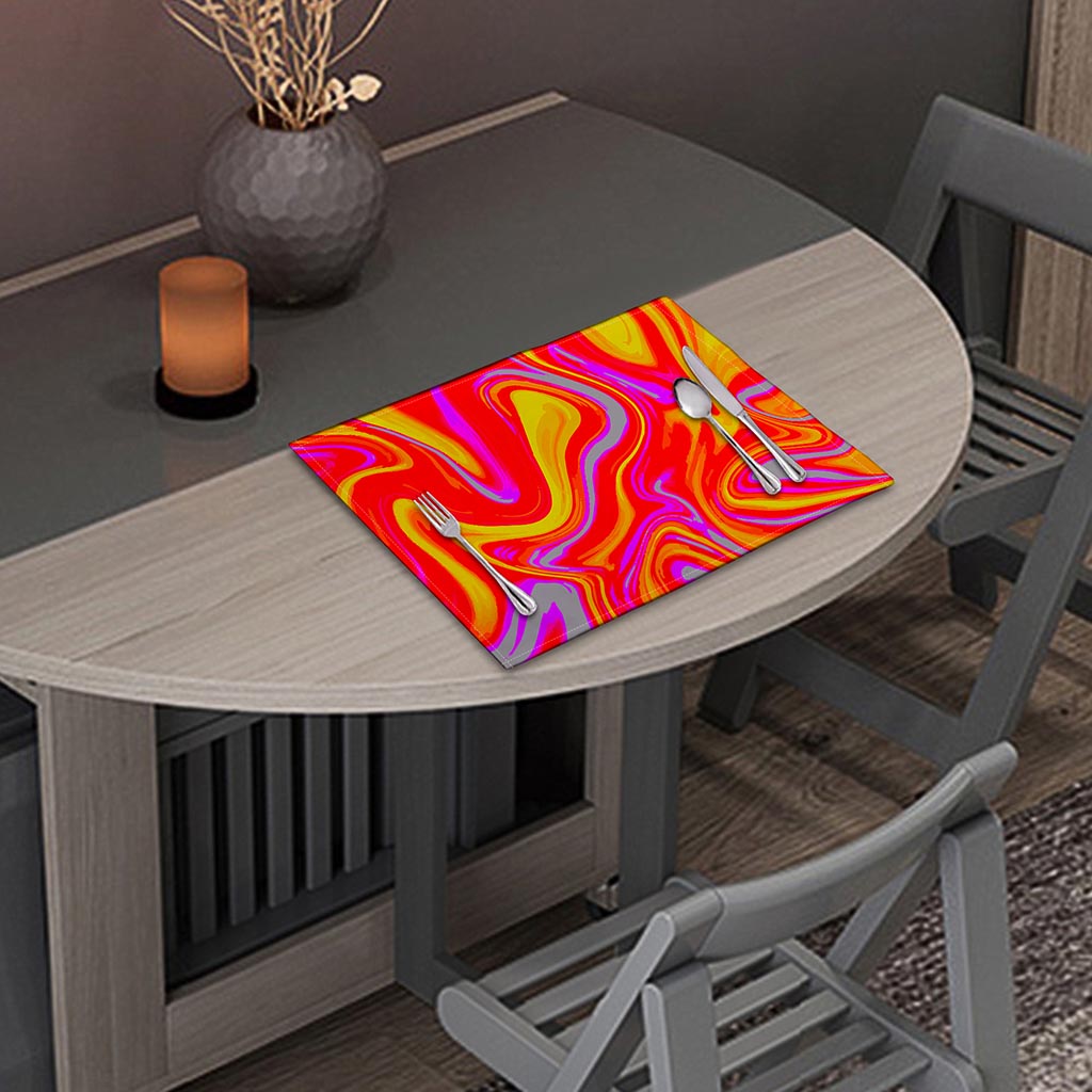 Orange Psychedelic Liquid Trippy Print Placemat
