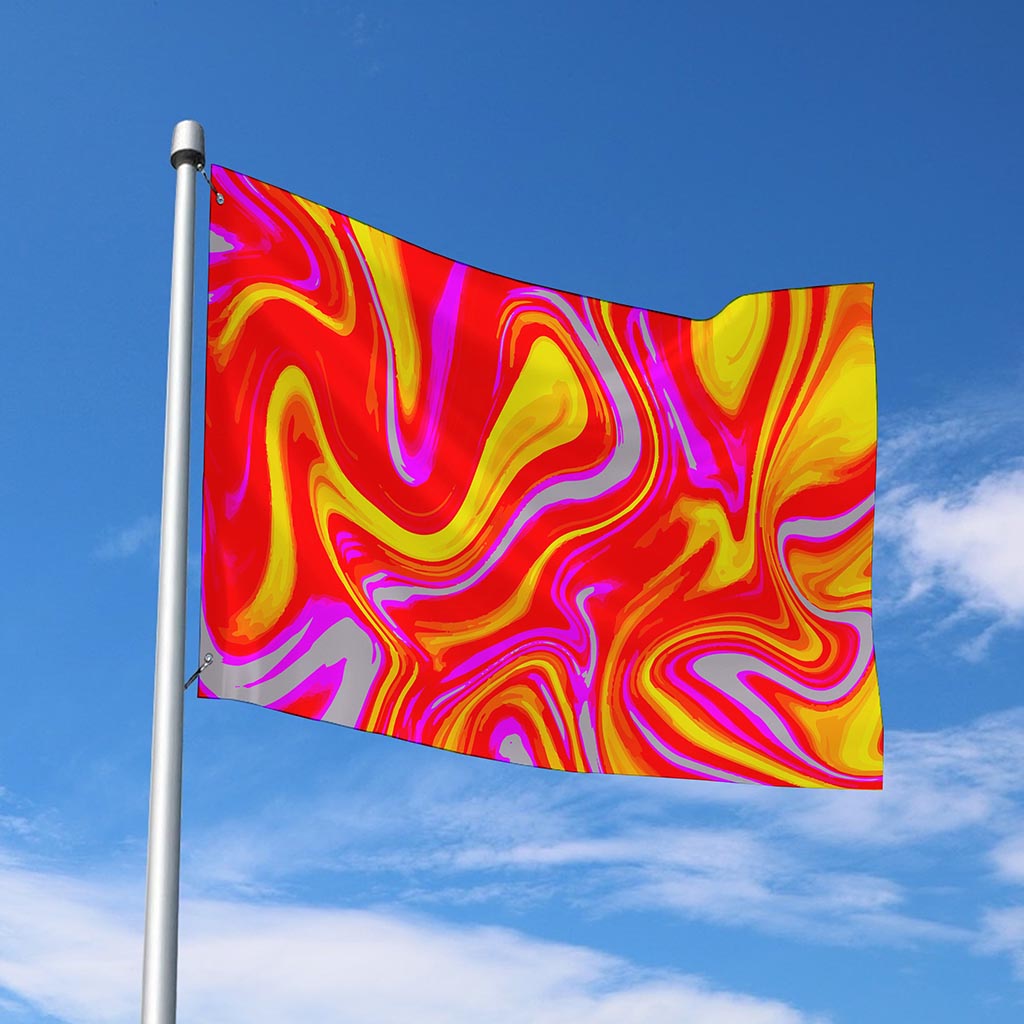 Orange Psychedelic Liquid Trippy Print Polyester Flag