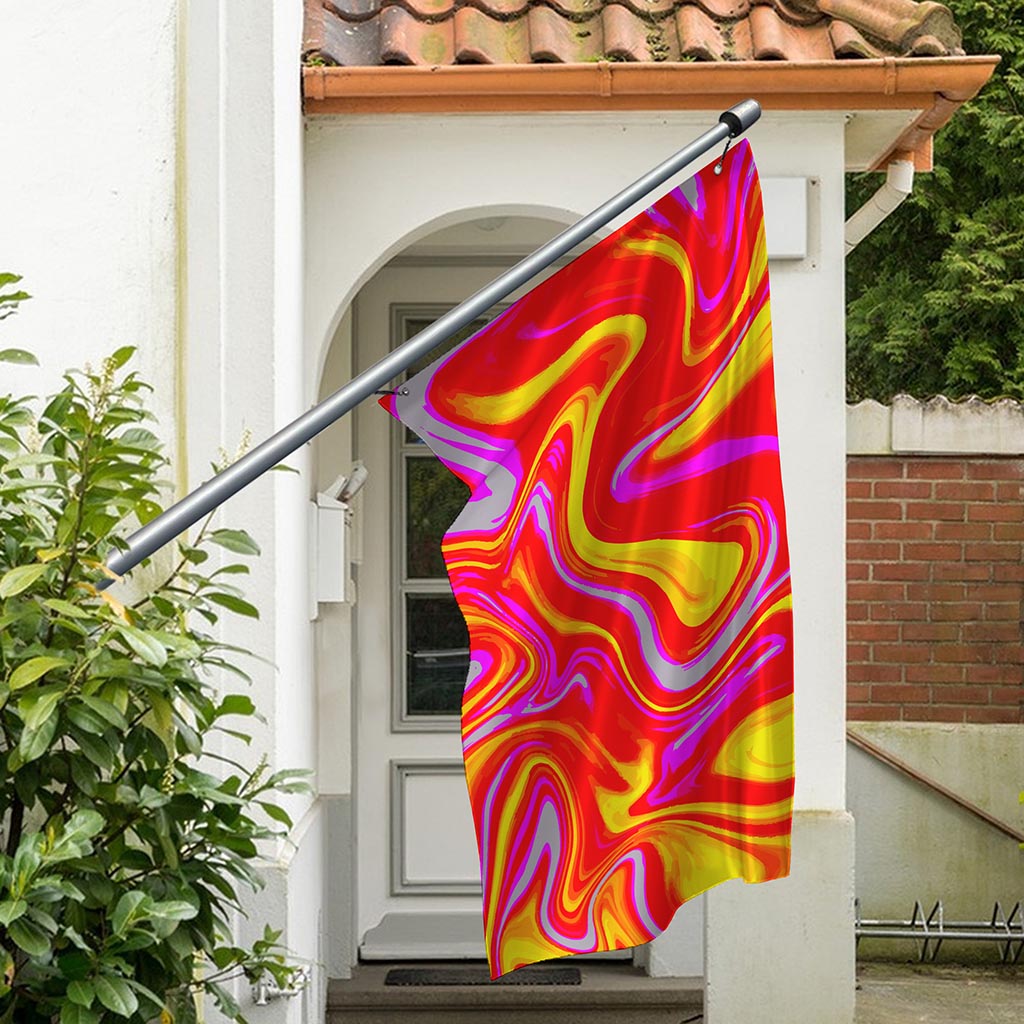 Orange Psychedelic Liquid Trippy Print Polyester Flag