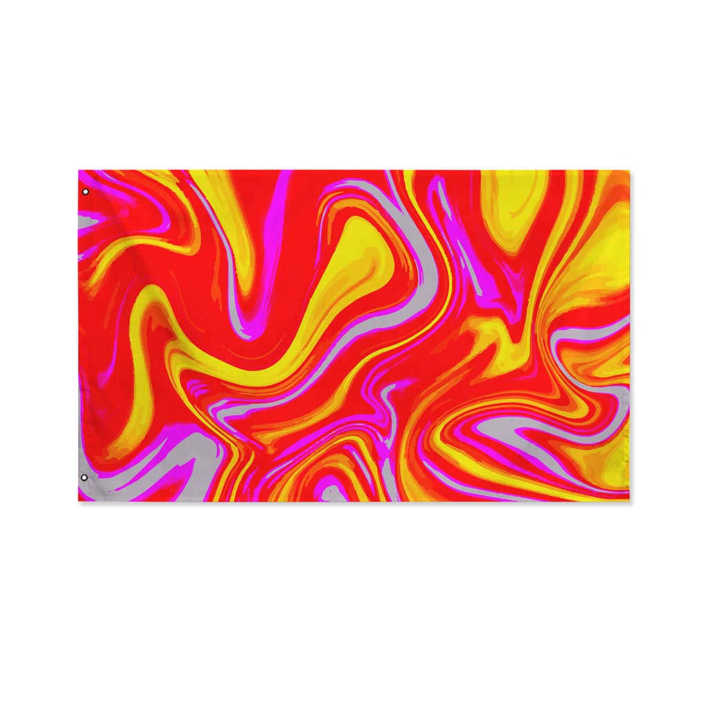Orange Psychedelic Liquid Trippy Print Polyester Flag