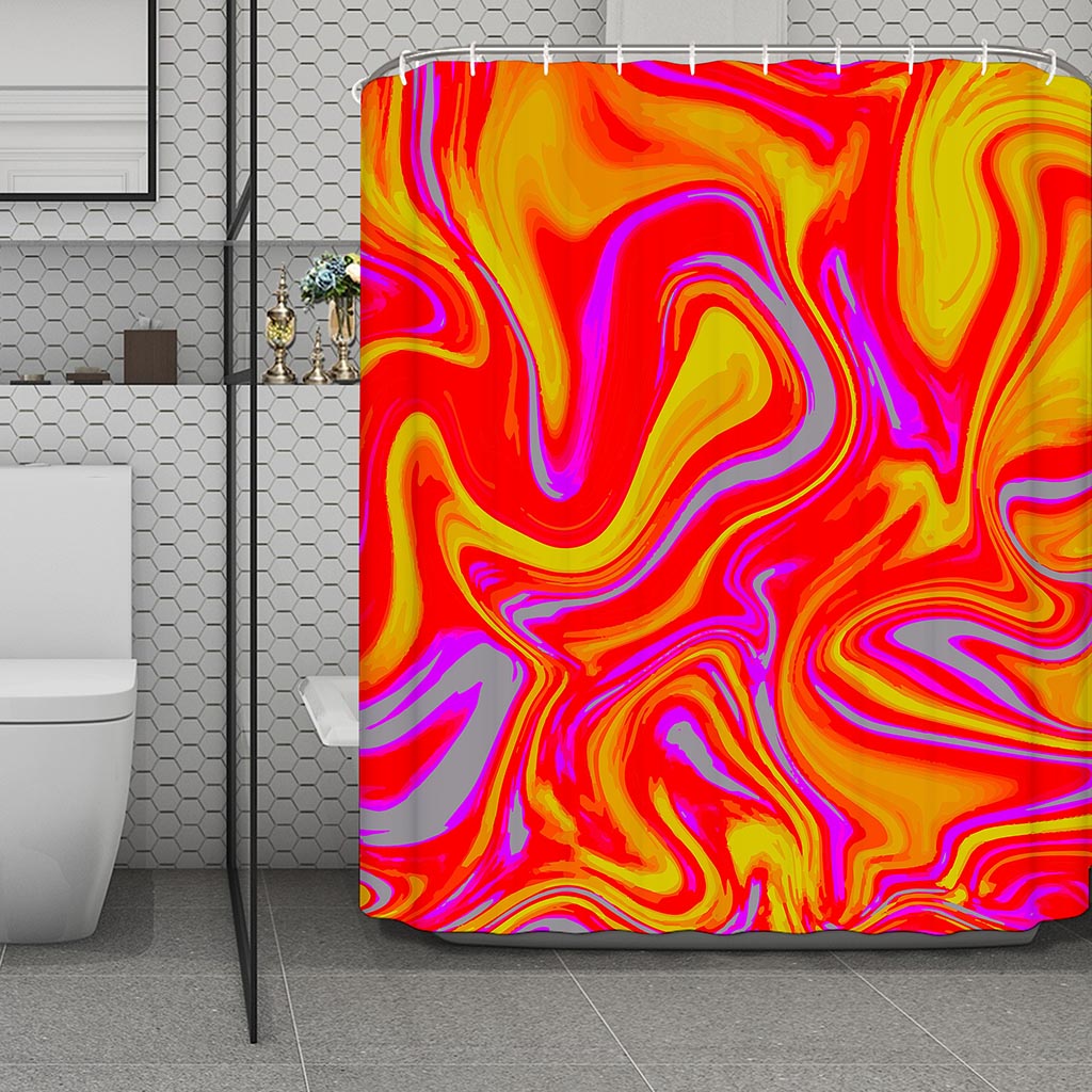 Orange Psychedelic Liquid Trippy Print Polyester Shower Curtain