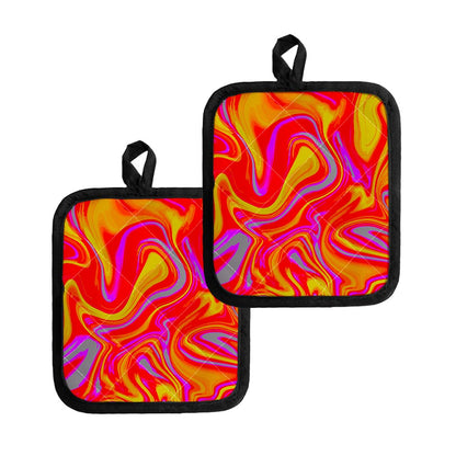 Orange Psychedelic Liquid Trippy Print Pot Holders