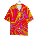 Orange Psychedelic Liquid Trippy Print Rayon Hawaiian Shirt