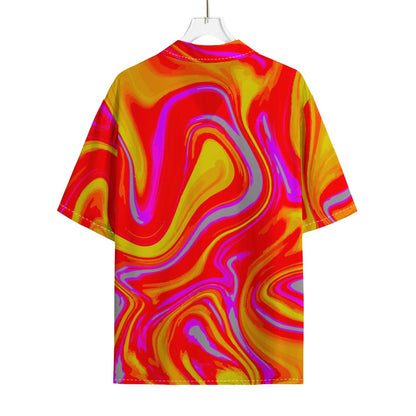 Orange Psychedelic Liquid Trippy Print Rayon Hawaiian Shirt