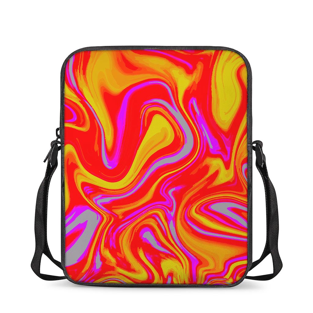 Orange Psychedelic Liquid Trippy Print Rectangular Crossbody Bag