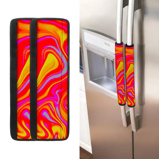 Orange Psychedelic Liquid Trippy Print Refrigerator Handle Covers