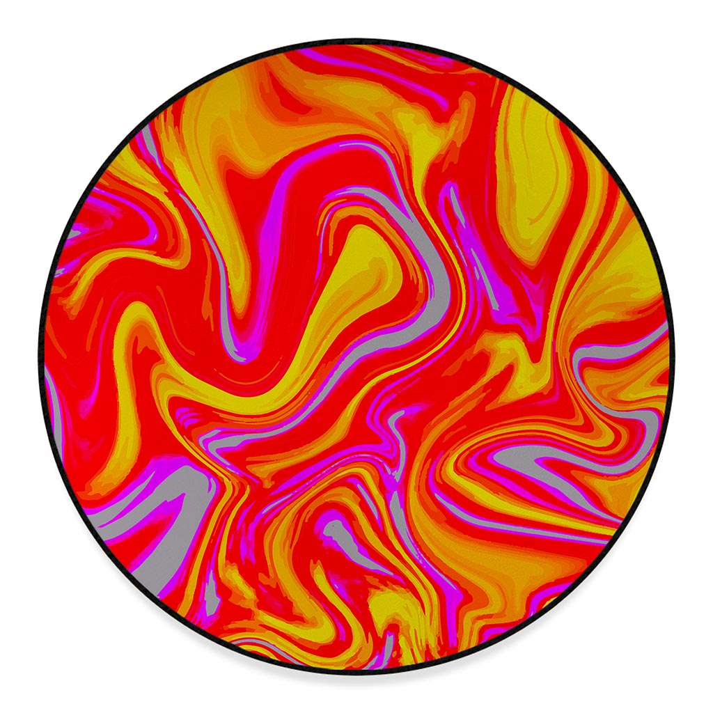 Orange Psychedelic Liquid Trippy Print Round Floor Mat