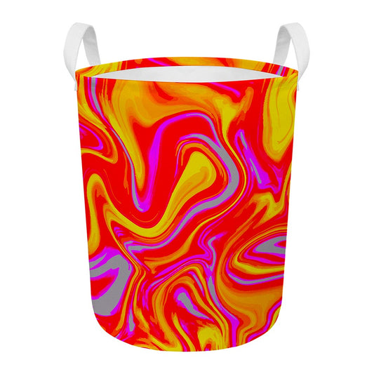 Orange Psychedelic Liquid Trippy Print Round Laundry Basket