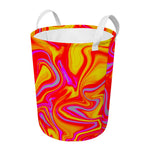Orange Psychedelic Liquid Trippy Print Round Laundry Basket