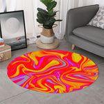 Orange Psychedelic Liquid Trippy Print Round Rug