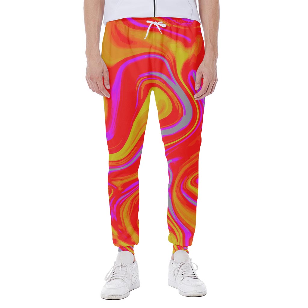 Orange Psychedelic Liquid Trippy Print Scuba Joggers