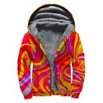 Orange Psychedelic Liquid Trippy Print Sherpa Lined Zip Up Hoodie