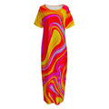 Orange Psychedelic Liquid Trippy Print Short Sleeve Long Nightdress