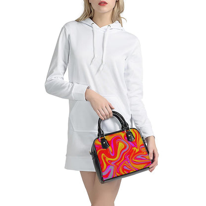 Orange Psychedelic Liquid Trippy Print Shoulder Handbag