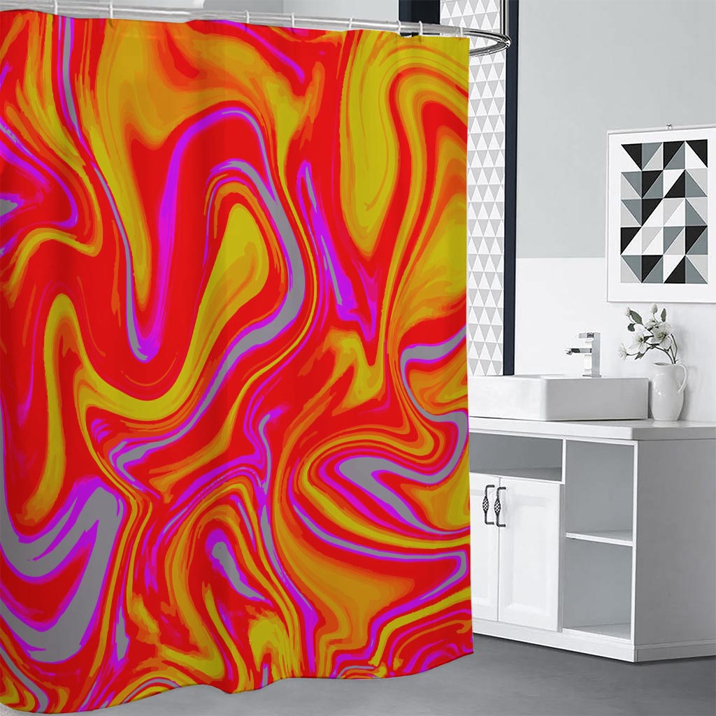 Orange Psychedelic Liquid Trippy Print Shower Curtain