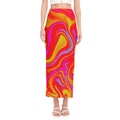 Orange Psychedelic Liquid Trippy Print Side Slit Maxi Skirt