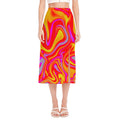 Orange Psychedelic Liquid Trippy Print Side Slit Midi Skirt