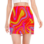 Orange Psychedelic Liquid Trippy Print Side Slit Mini Skirt