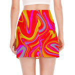 Orange Psychedelic Liquid Trippy Print Side Slit Mini Skirt