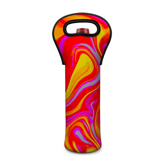 Orange Psychedelic Liquid Trippy Print Single Neoprene Wine Tote