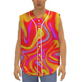 Orange Psychedelic Liquid Trippy Print Sleeveless Baseball Jersey