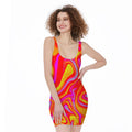 Orange Psychedelic Liquid Trippy Print Sleeveless Bodycon Dress
