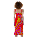 Orange Psychedelic Liquid Trippy Print Slim Fit Midi Cami Dress