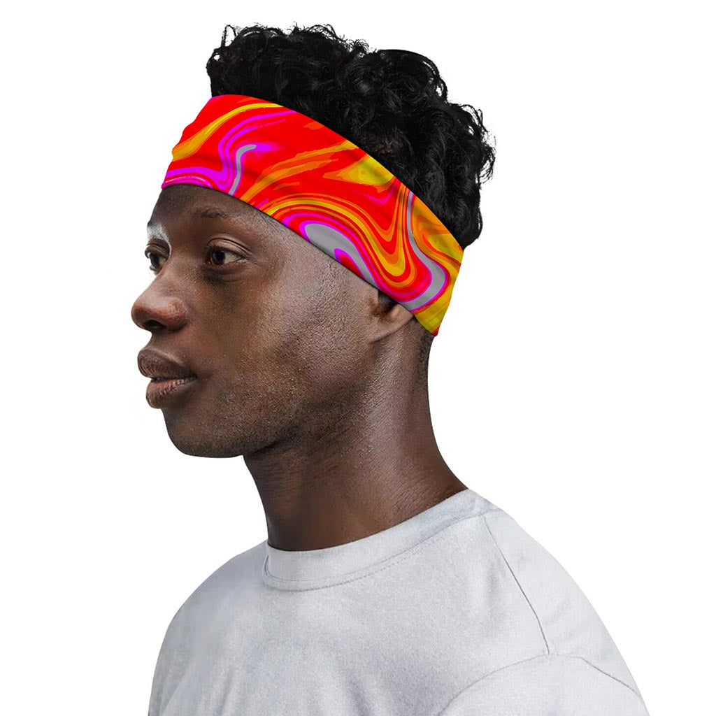 Orange Psychedelic Liquid Trippy Print Sports Headband