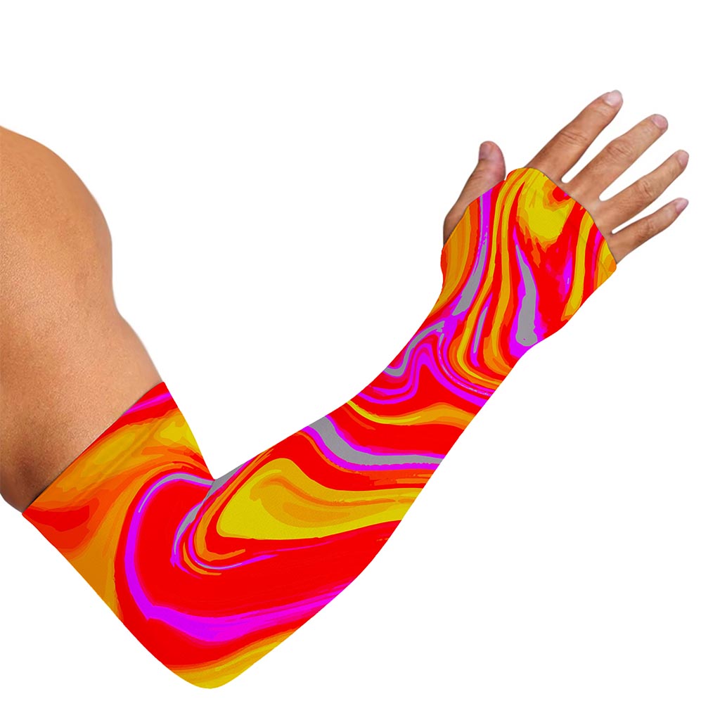 Orange Psychedelic Liquid Trippy Print Sun Protection Arm Sleeves