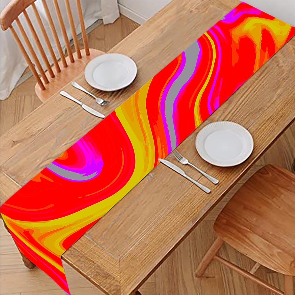Orange Psychedelic Liquid Trippy Print Table Runner