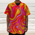 Orange Psychedelic Liquid Trippy Print Textured Short Sleeve Shirt