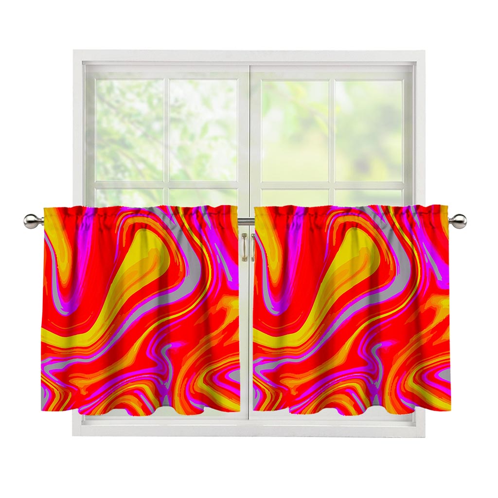 Orange Psychedelic Liquid Trippy Print Tier Curtains
