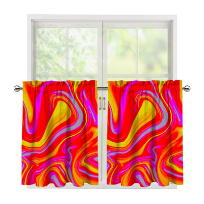 Orange Psychedelic Liquid Trippy Print Tier Curtains